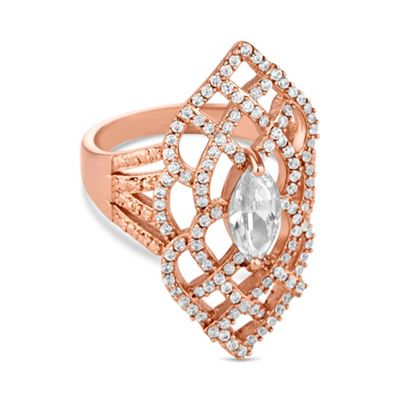 Rose gold crystal filigree ring